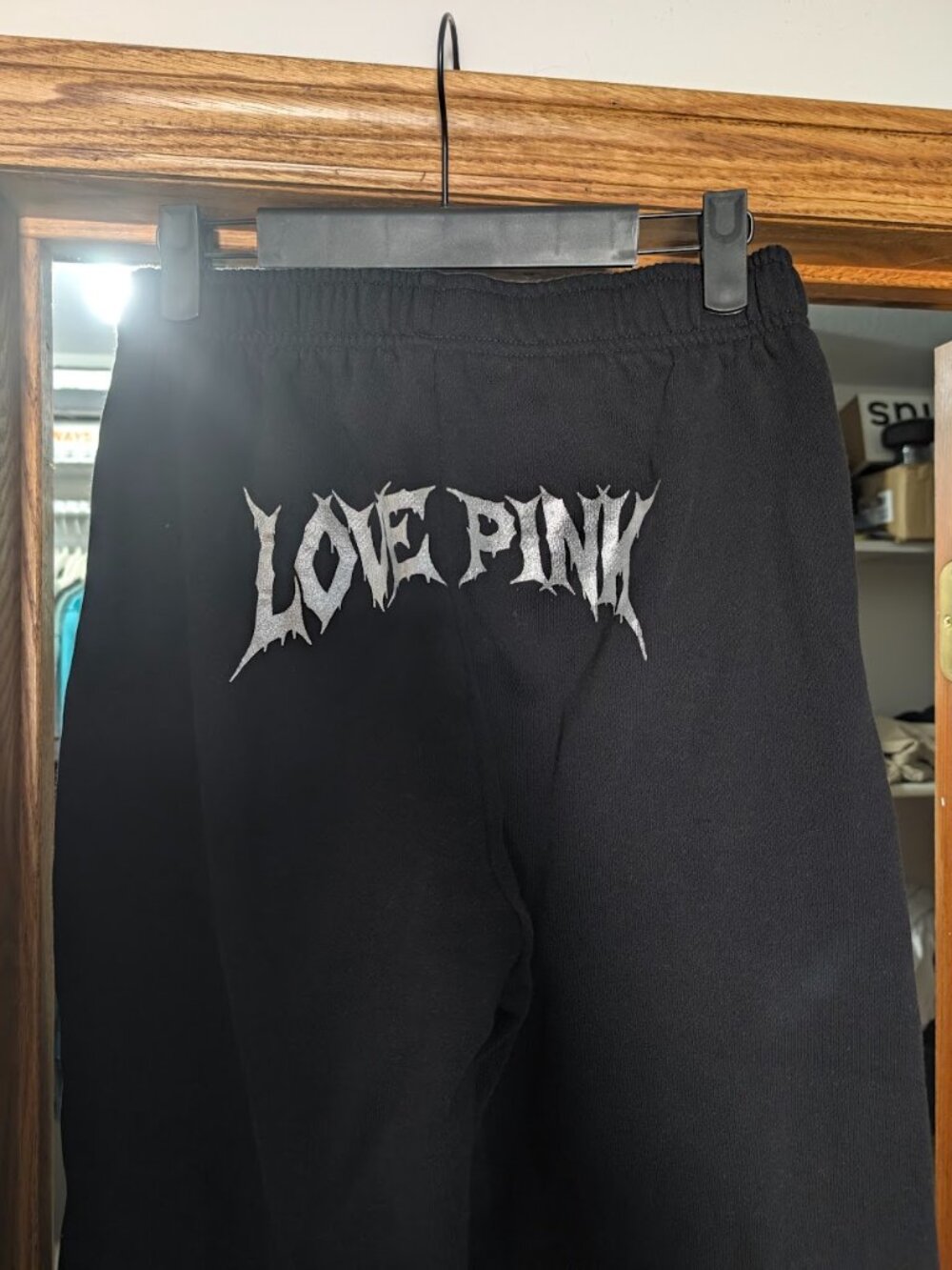 VS PINK Black Metallic Graphic Jogger Sweatpants Small, Preowned